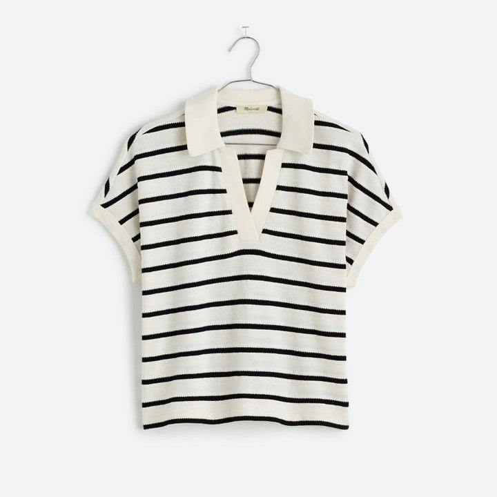 Madewell Relaxed V-Neck Polo Shirt in Stripe Size XXS