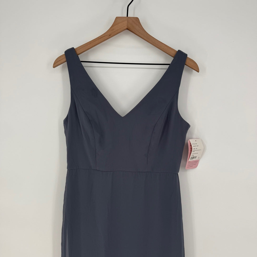 Social Sleeveless Tie Back Chiffon Trumpet Gown In Silver Dove Size 8