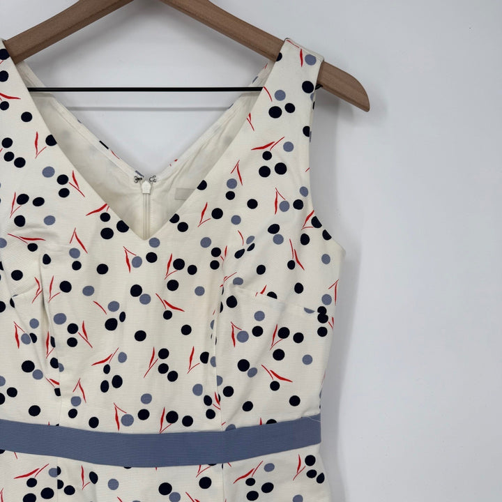 Boden Sinead Fitted Sleeveless Top Polka Dot Print Blouse Ivory Blue Red Size 4