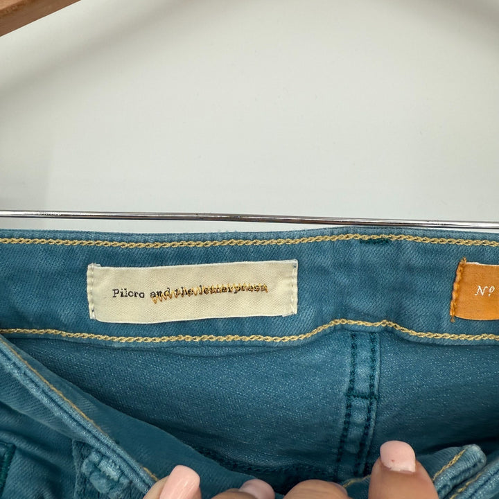 Pilcro By Anthropologie Jeans Womens 29 Teal Denim Cotton Stretch Skinny Leg