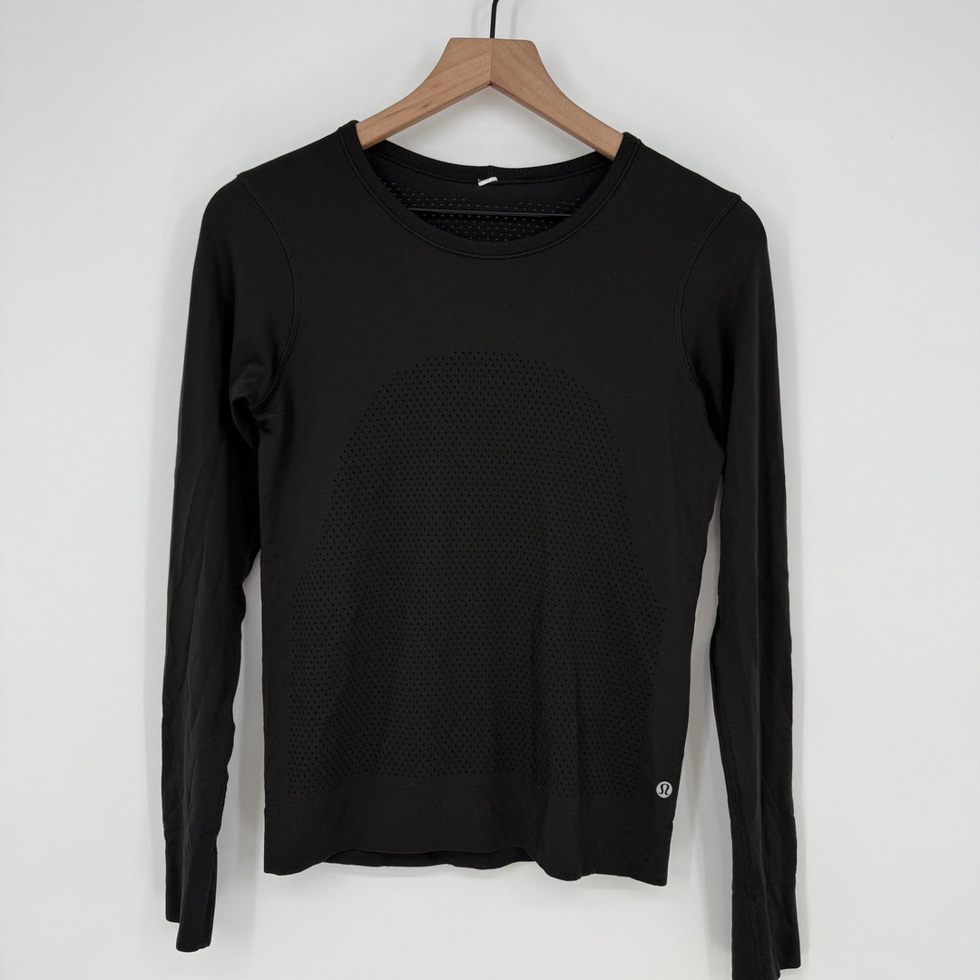 Lululemon Athletica Long Sleeve Athletic Top Black Perforated Mesh Size 4