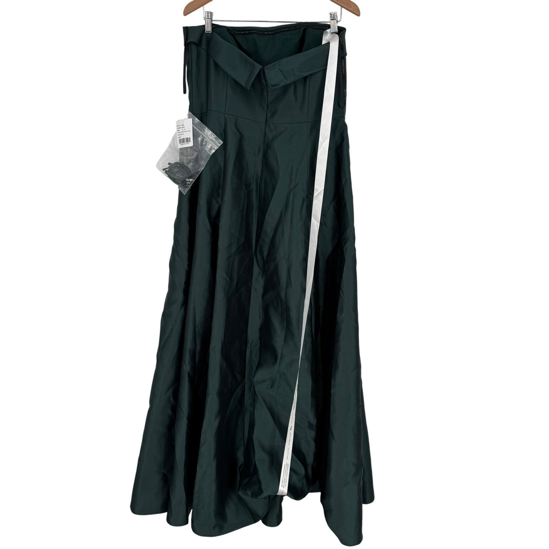 Alfred Sung Strapless Bias Cuff Bodice Satin Gown With Pockets In Evergreen