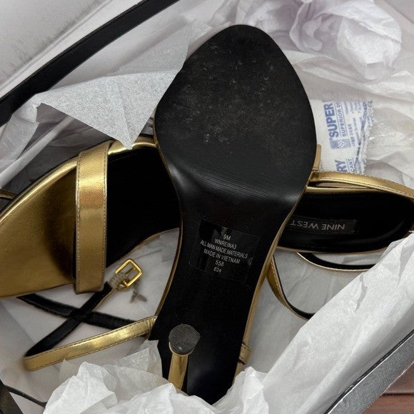 Nine West Gold Ankle Strap Heels Women's Size 9M Party Wedding Stiletto