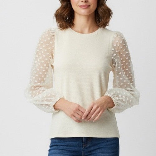 Maeve by Anthropologie Textured Sleeve Round Neck Blouse Top Size XXS