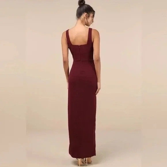 Lulus Rust Red Midi Dress Ruched Bodycon Tank Sleeveless Party Cocktail L