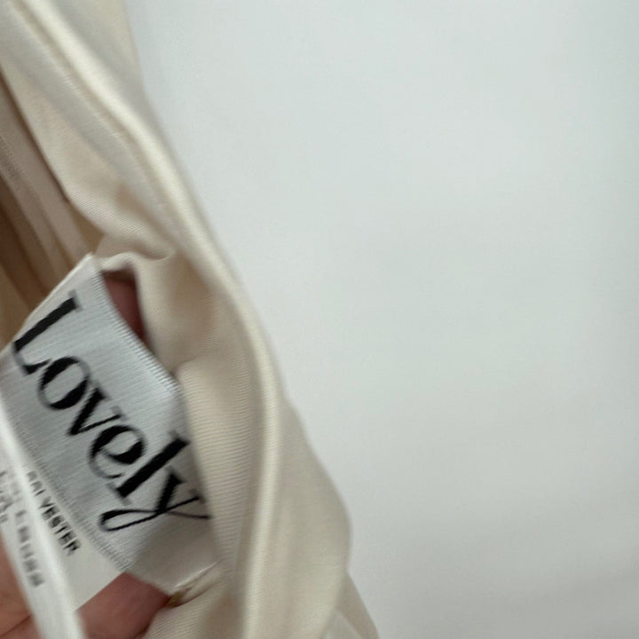 Lovely new beige satin halter bias cut asymmetric flowy maxi dress size L