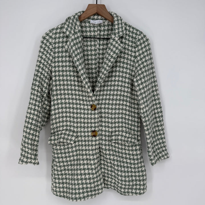 Sa Sa Houndstooth Blazer Jacket Green White Button Front Made in Italy