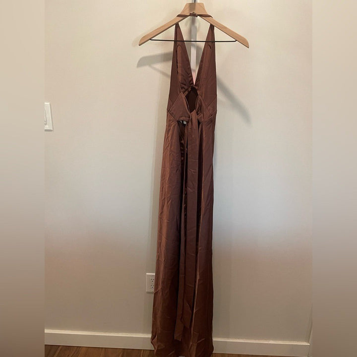After Six Plunge Halter Open-Back Maxi Bias Dress Size M