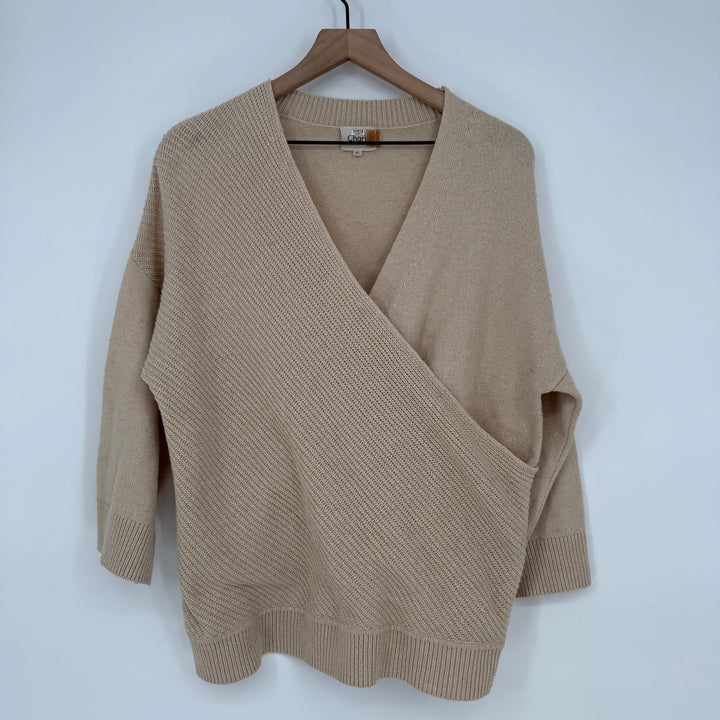 Charli Lanie Sweater Knit Wrap Beige Wool Blend Oversized Comfy Casual Pullover