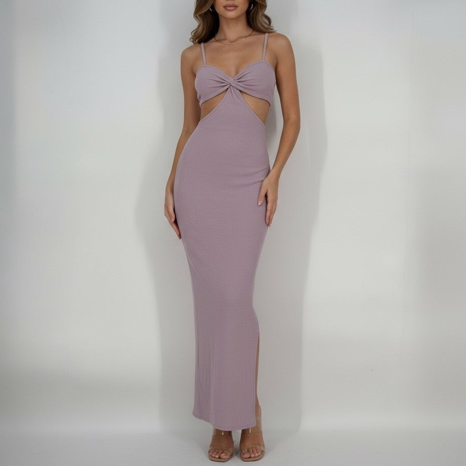 FORE Lilac Cutout Midi Dress, Ribbed Bodycon Dress, Sleeveless XS