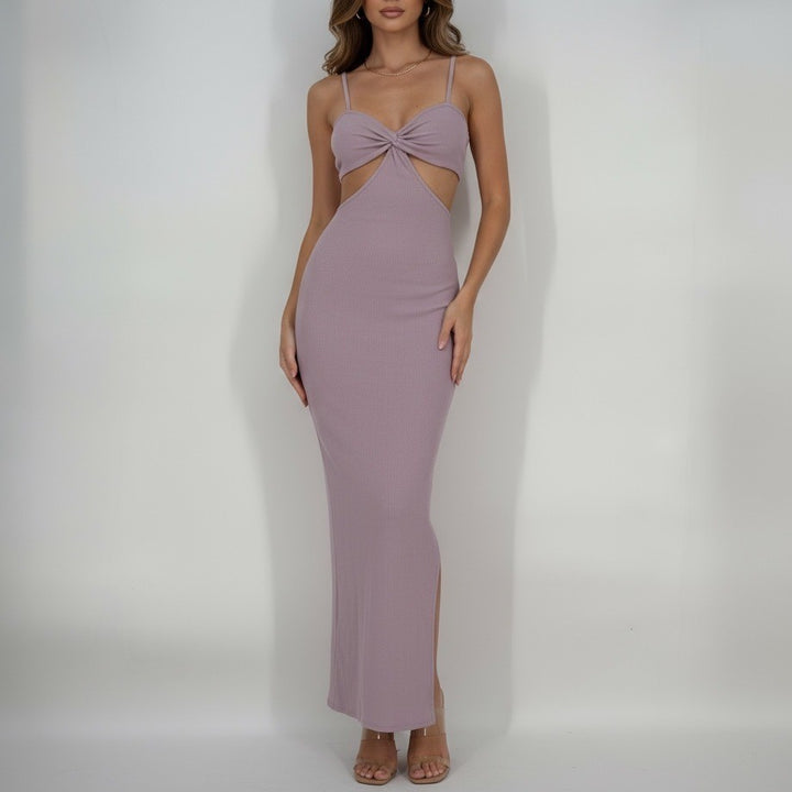 FORE Lilac Cutout Midi Dress, Ribbed Bodycon Dress, Sleeveless XS