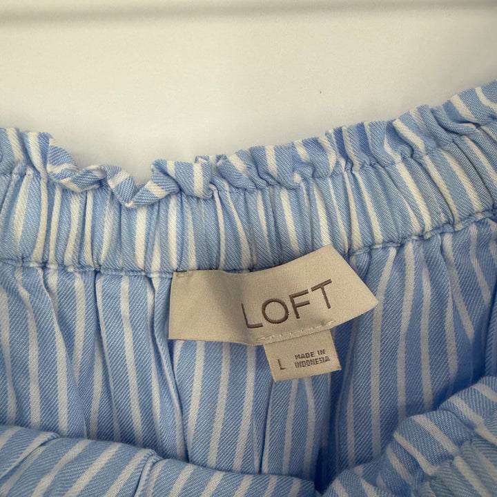 LOFT Blue White Striped Off The Shoulder Ruffle Top Size Large