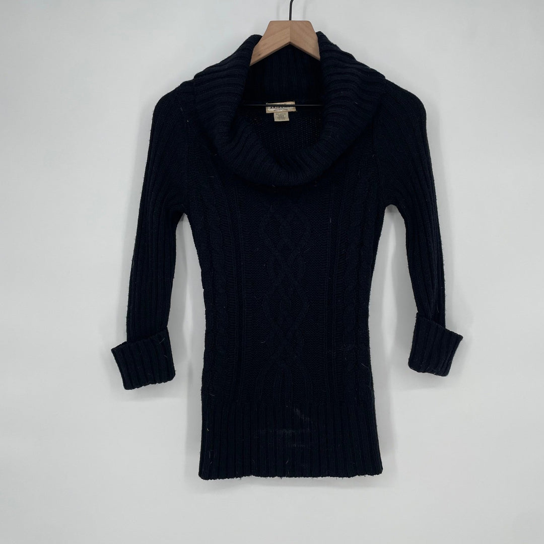 Arizona Jean Company Black Cable Knit Cowl Neck Sweater Size S