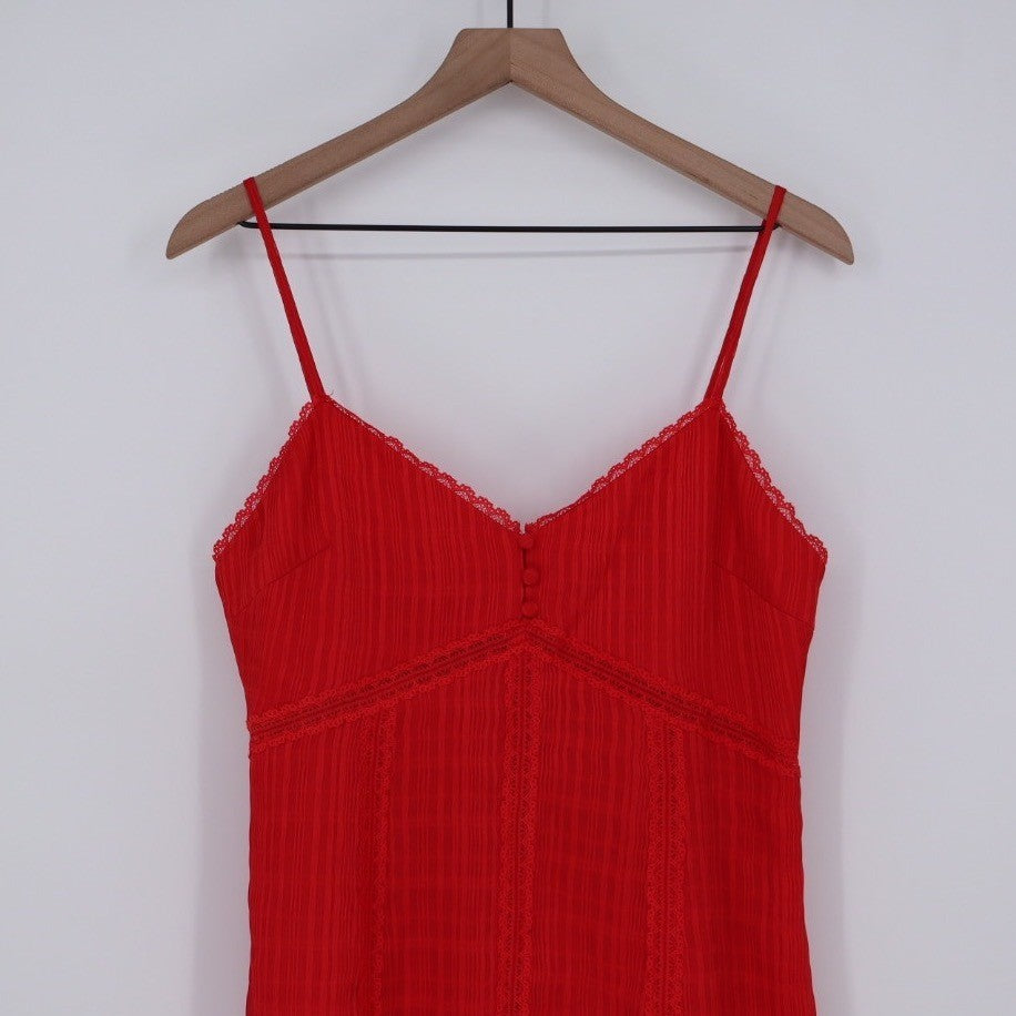 Alice + Olivia Genevieve Red Lace Trimmed Slip Mini Dress Size 10
