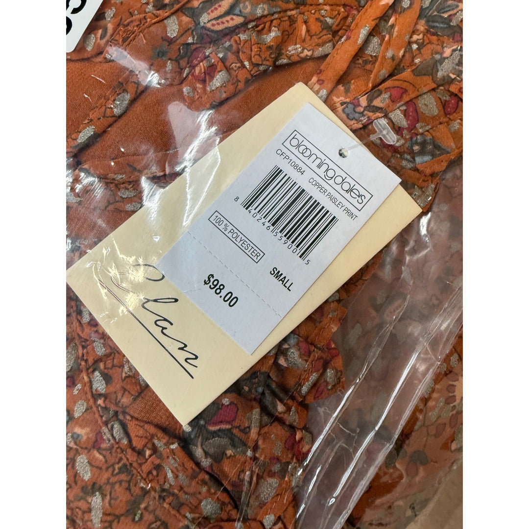 Elan Copper Paisley Print Long Sleeve Smocked Blouse Top S