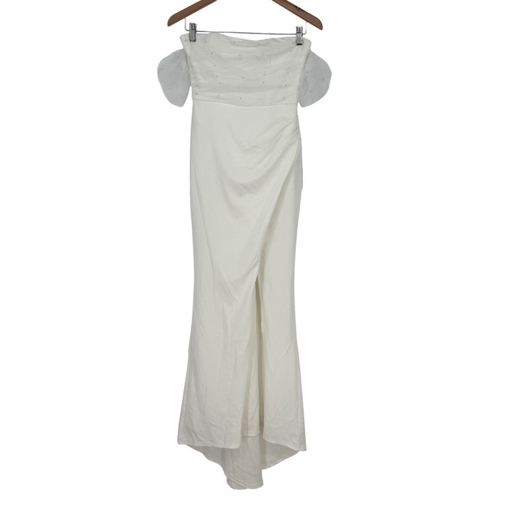 Lulus Profound Glamour Ivory Pearl Off-The-Shoulder Tulip Maxi Dress Size S