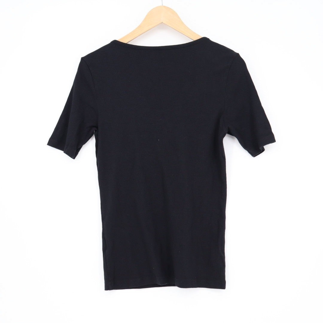 American Giant Black Ribbed Square Neck Short Sleeve Tee Shirt Womens Medium