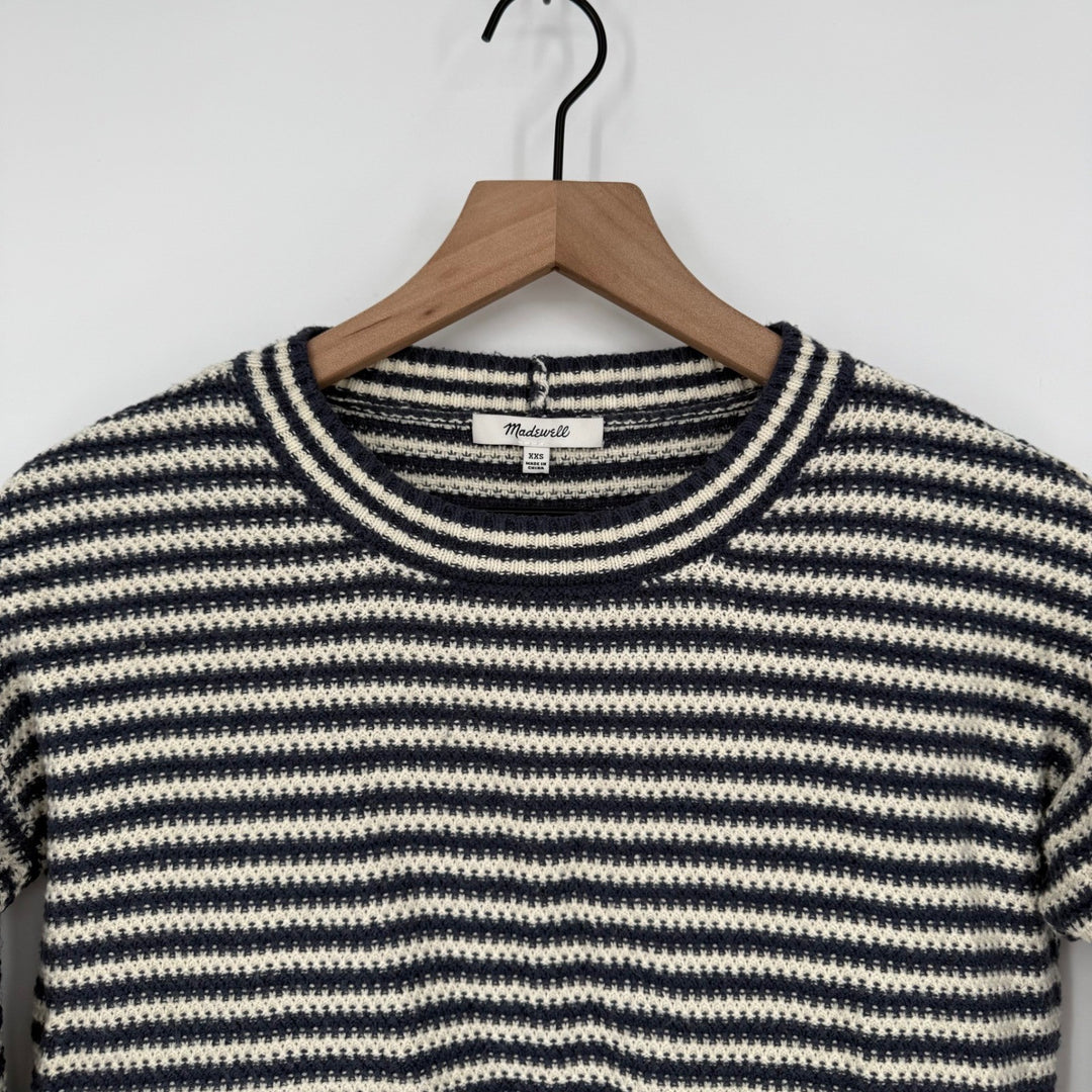 Madewell Striped Knit Sweater XXS Navy Cream Long Sleeve Mock Neck