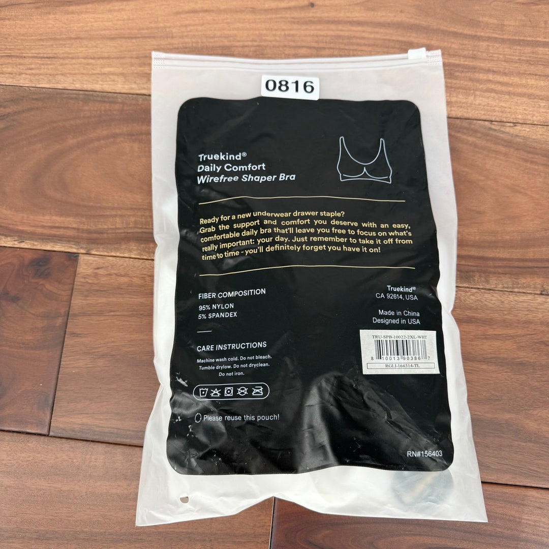 Truekind Daily Comfort Wirefree Shaper Bra White 2XL New