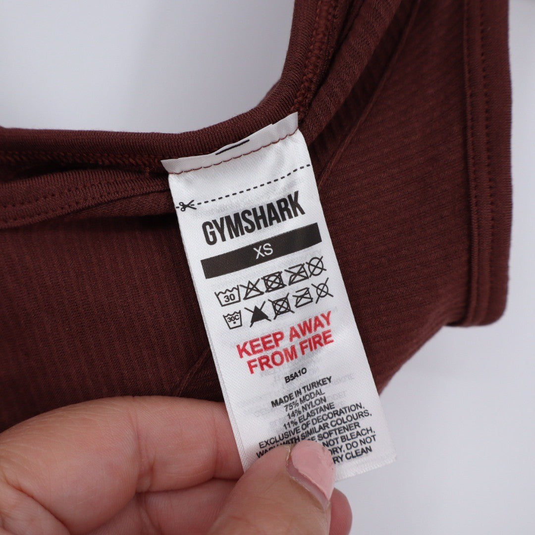 Gymshark Seamless Ribbed V Neck Crop Tank Top Brown XS Athletic Workout