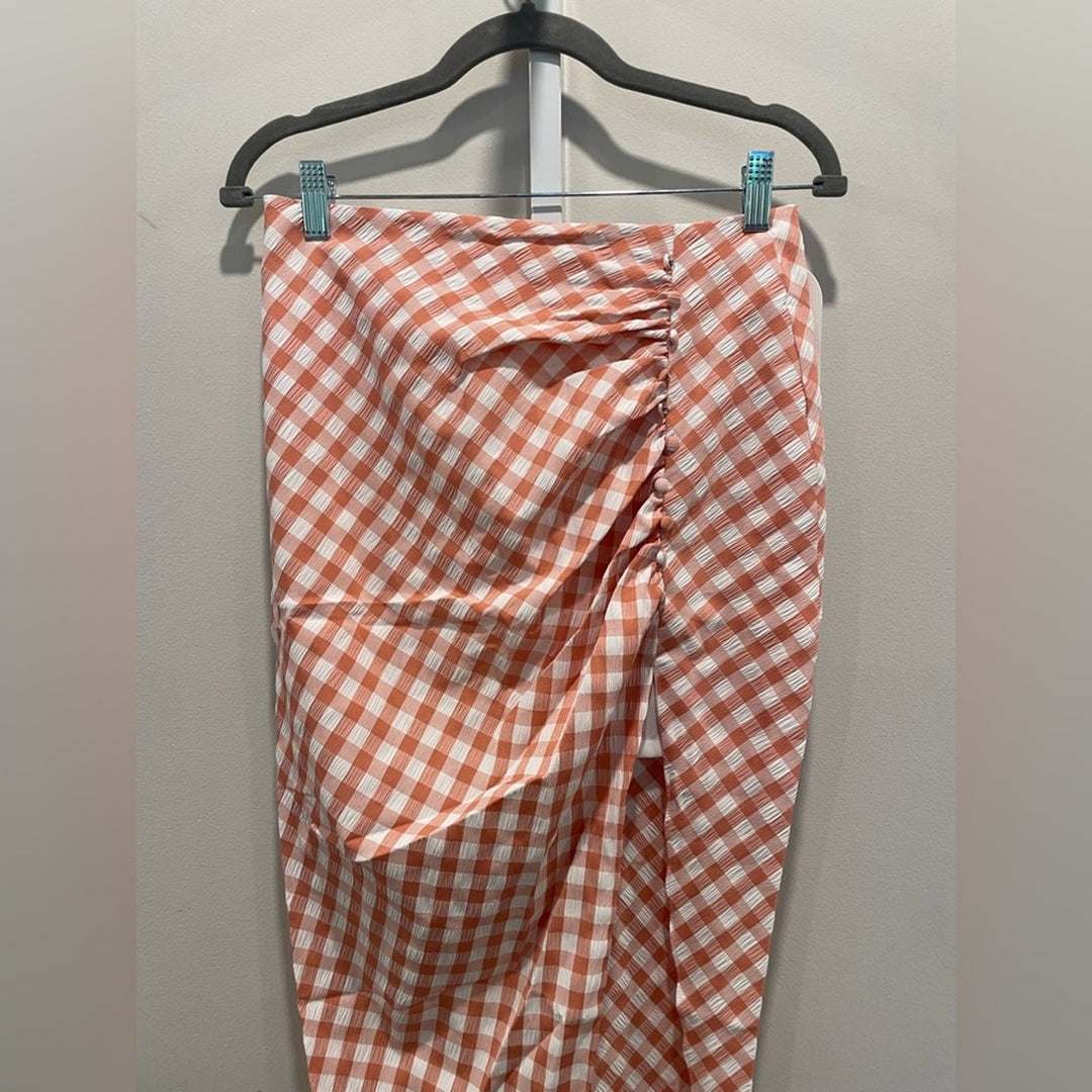 Rumer Bisou Ruched Gingham Maxi Skirt Size S