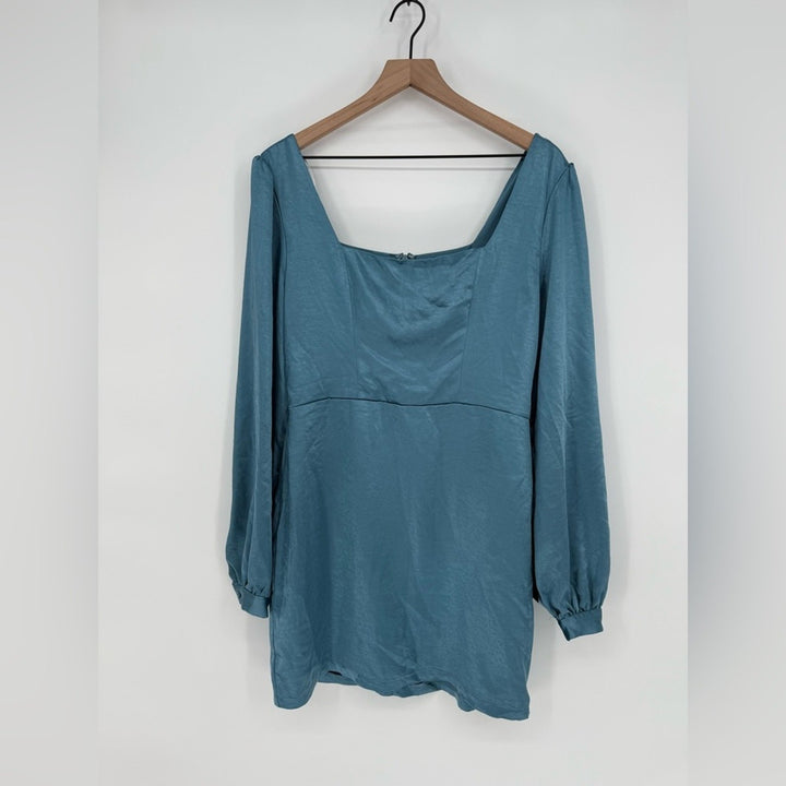 Lulus Got The Love Slate Blue Satin Square-Neck Mini Dress Size L