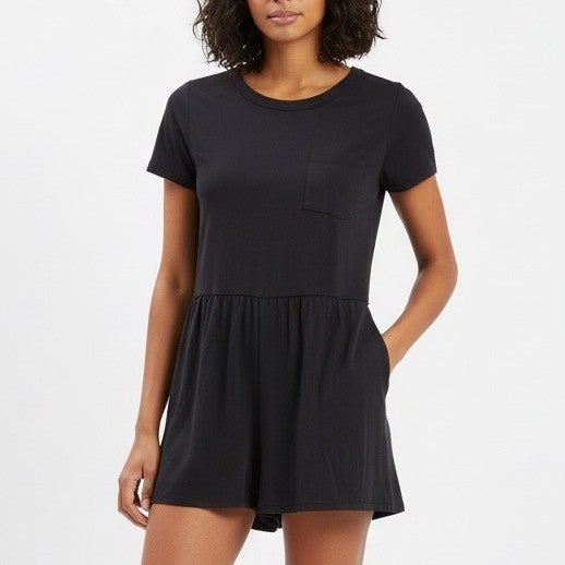 lavender field black peplum tee Romper keyhole back size m