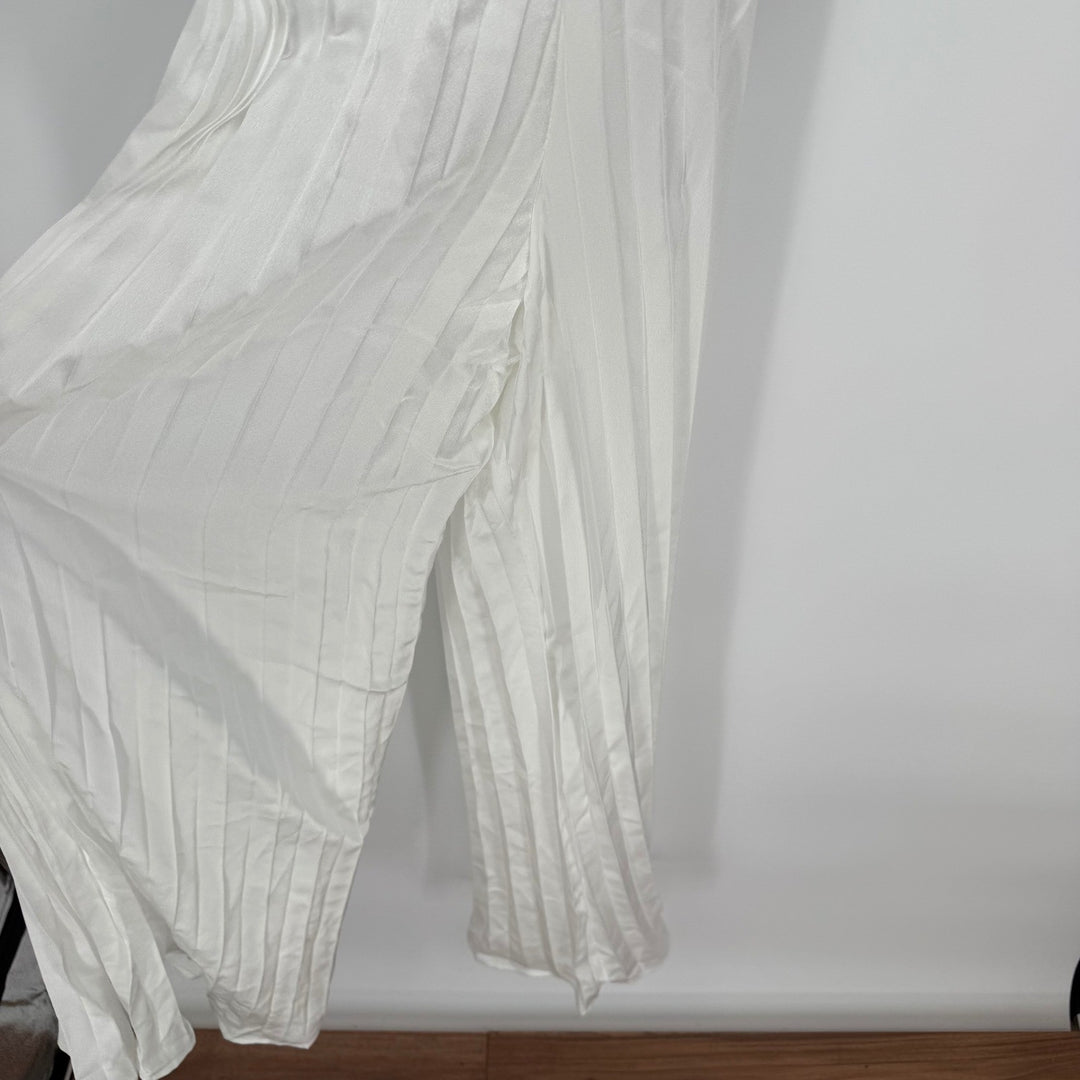 Lulus Memorably Sophisticated White Satin Pleated Backless Jumpsuit Size XS
