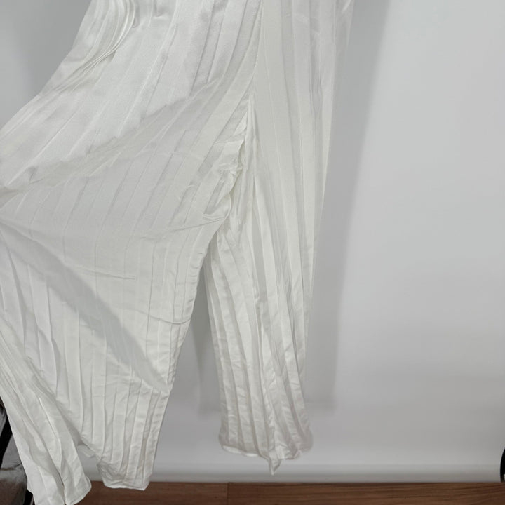 Lulus Memorably Sophisticated White Satin Pleated Backless Jumpsuit Size XS