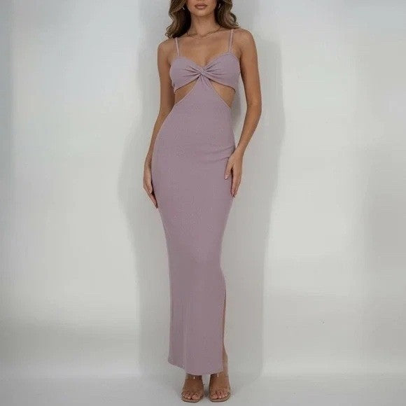 FORE Lilac Cutout Sleeveless Ribbed Knit Maxi Dress XS Bodycon Summer