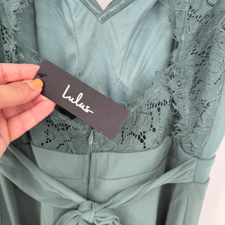 Lulus Momentous Moments Dark Green Lace Blackness Maxi Dress Size M