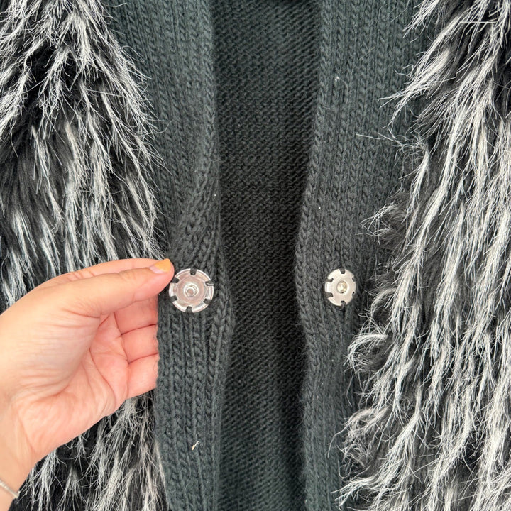 Collection Eighteen Women's Black Faux Fur Knit Vest Cardigan Size M L