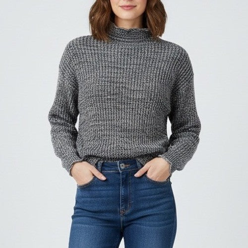 ABOUND Mock Neck Speckled Knit Sweater Women's Medium Black White Cotton