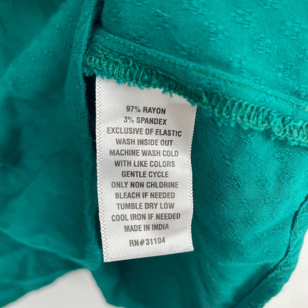 Crown Ivy Teal Green Textured Gathered Neck 3/4 Sleeve Blouse Top Size S