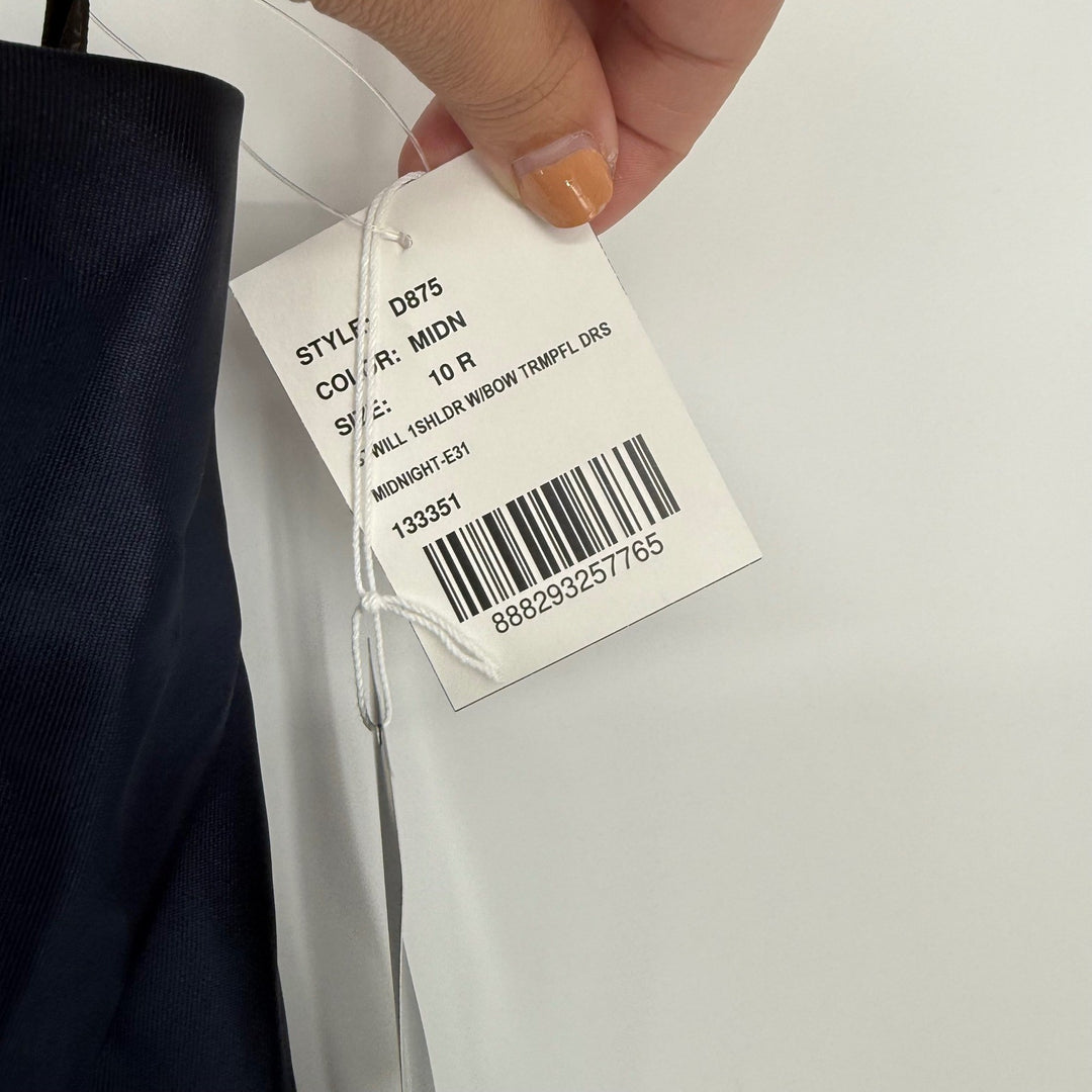 Alfred Sung Bow One-Shoulder Full A-Line Satin Maxi Dress Size 10