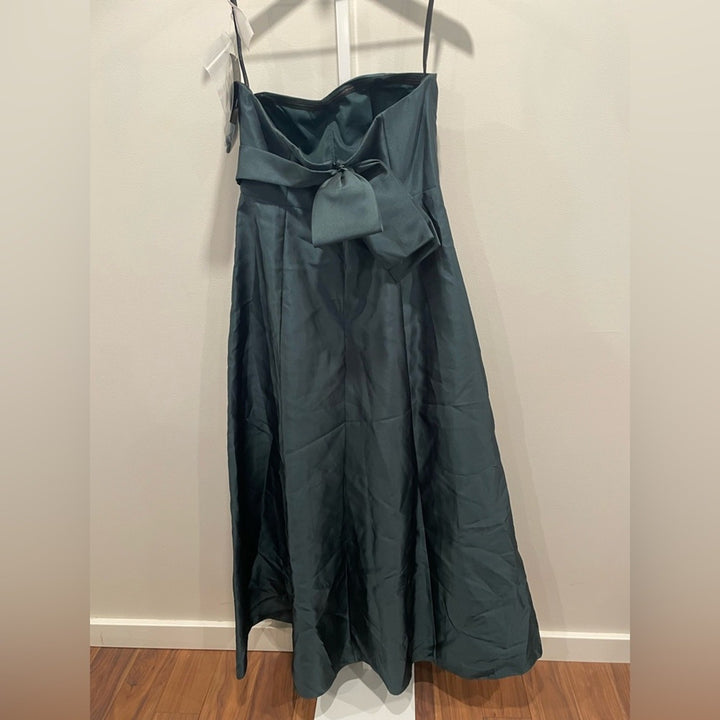 Alfred Sung Strapless A-Line Satin Gown With Modern Bow Detail Size 12