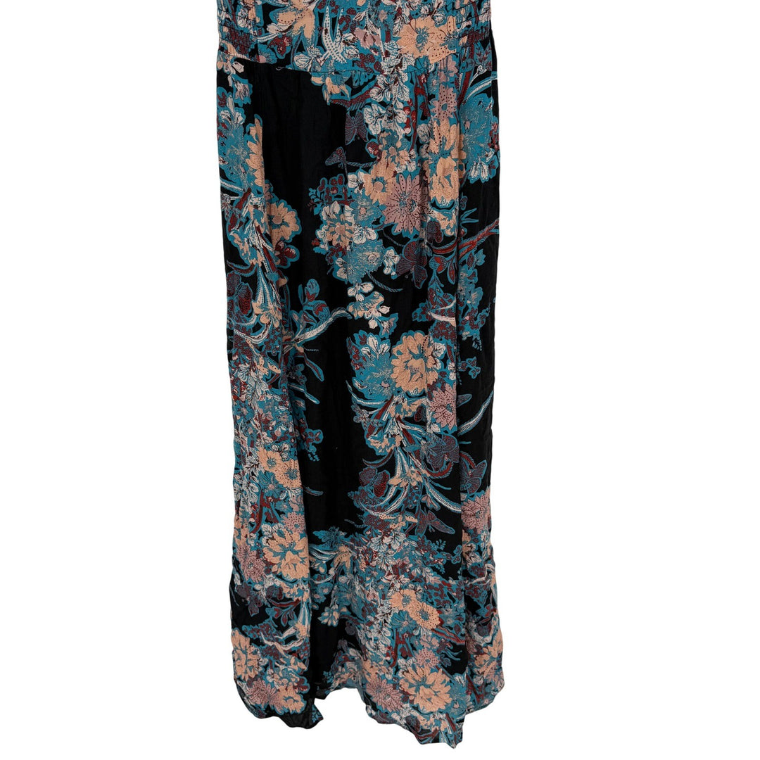 Free People Intimately Black Floral Maxi Dress Spaghetti Strap V Neck S