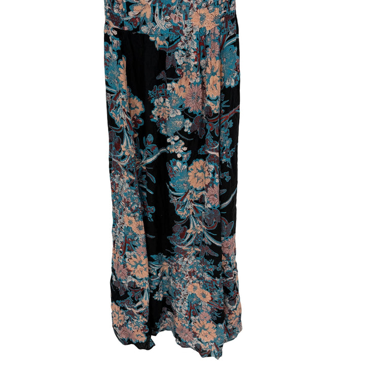 Free People Intimately Black Floral Maxi Dress Spaghetti Strap V Neck S