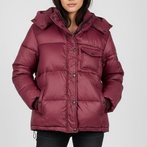 Koolaburra by UGG Burgundy Corduroy Puffer Hooded Jacket Size S/P