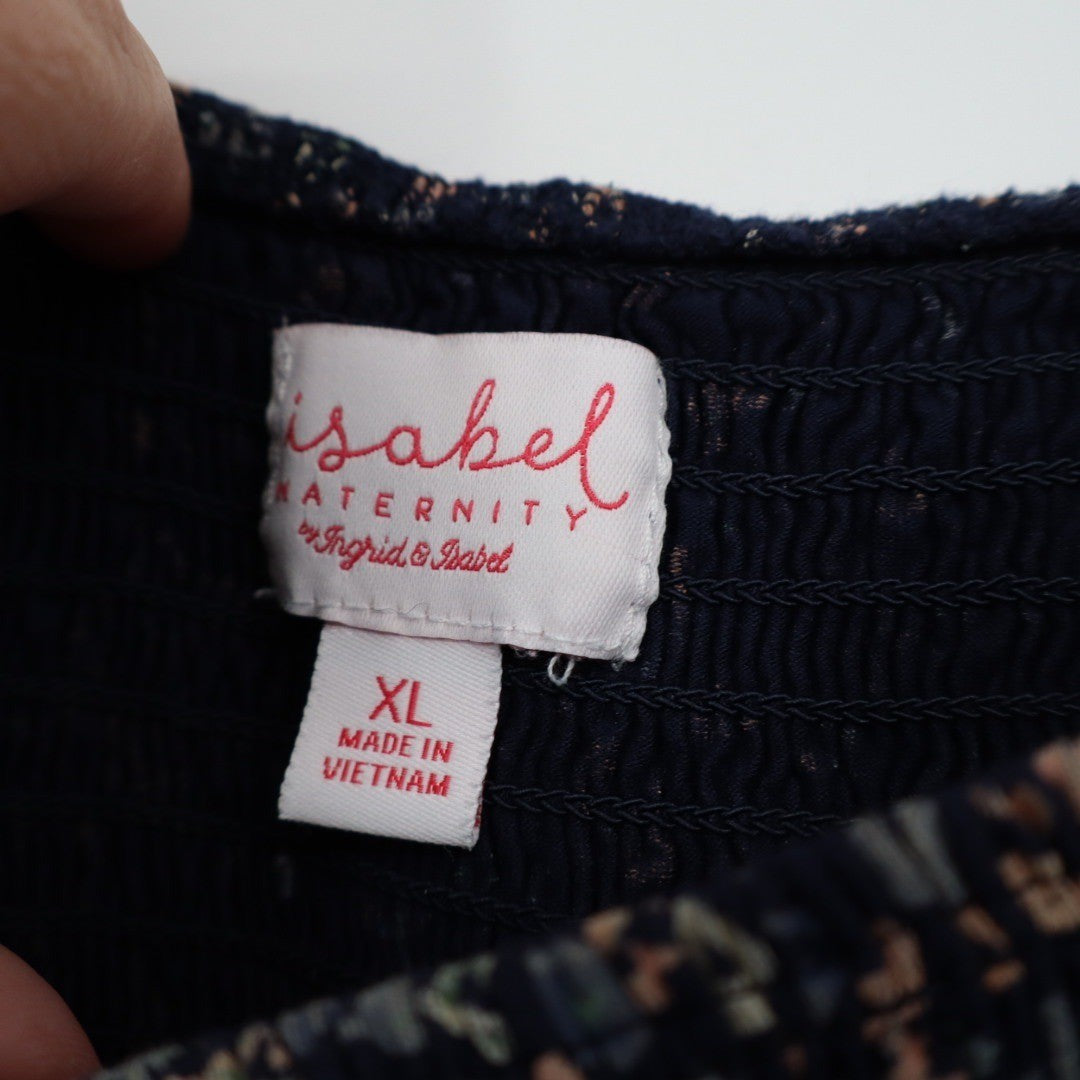 Isabel Maternity Smocked Bodice Floral Print Square Neck Puff Sleeve Top XL