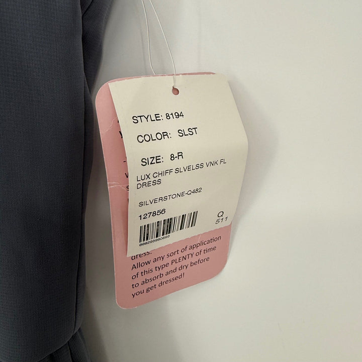 Social Sleeveless Tie Back Chiffon Trumpet Gown In Silver Dove Size 8