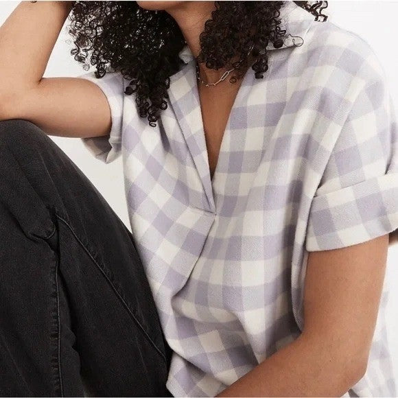 Madewell Flannel Courier Button-Back Shirt in Gingham Check Size XXS