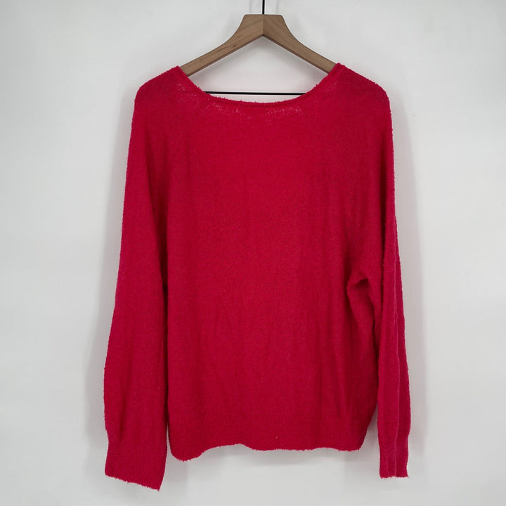 ABOUND Fuzzy V Neck Sweater Magenta Pink Knit Cozy Long Sleeve Top Women's XXL