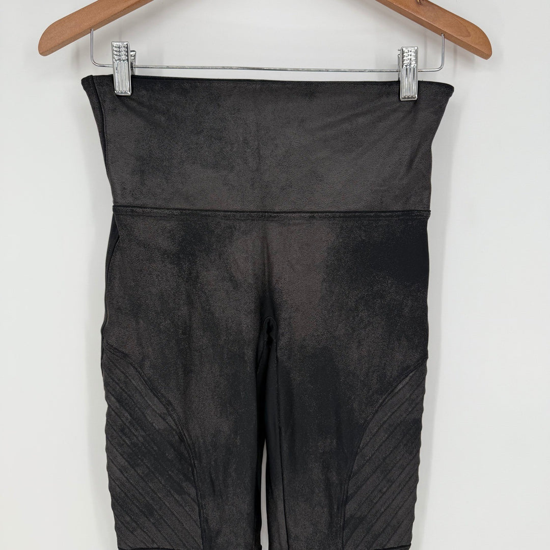 SPANX Moto Velvet Leggings Black High Waist Moto Paneled Size L