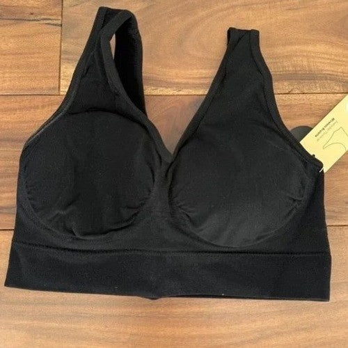 Truekind All Day Comfort V-Neck Bralette Black Everyday Bra Size Large