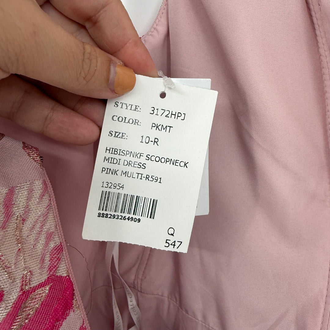 Dessy Collection Hibiscus Pink Square Floral Jacquard Midi Dress Size 10