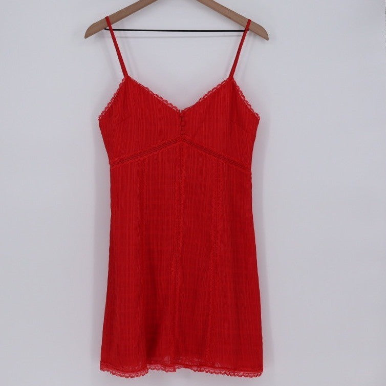 Alice + Olivia Genevieve Red Lace Trimmed Slip Mini Dress Size 10