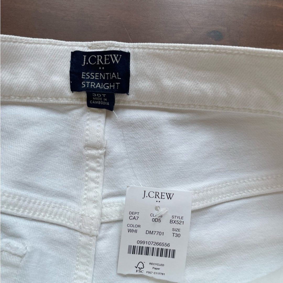 J.Crew Tall Essential Straight White Jean in All-Day Stretch Size 30T