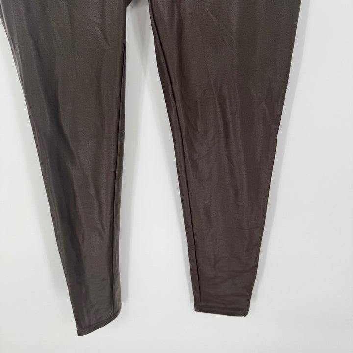 Time and Tru Faux Leather Leggings Brown High Waist Comfortable Size M