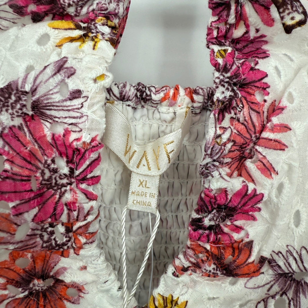 Waif Magenta Daisies Floral Eyelet Peplum Cami Top - Large Summer Cute